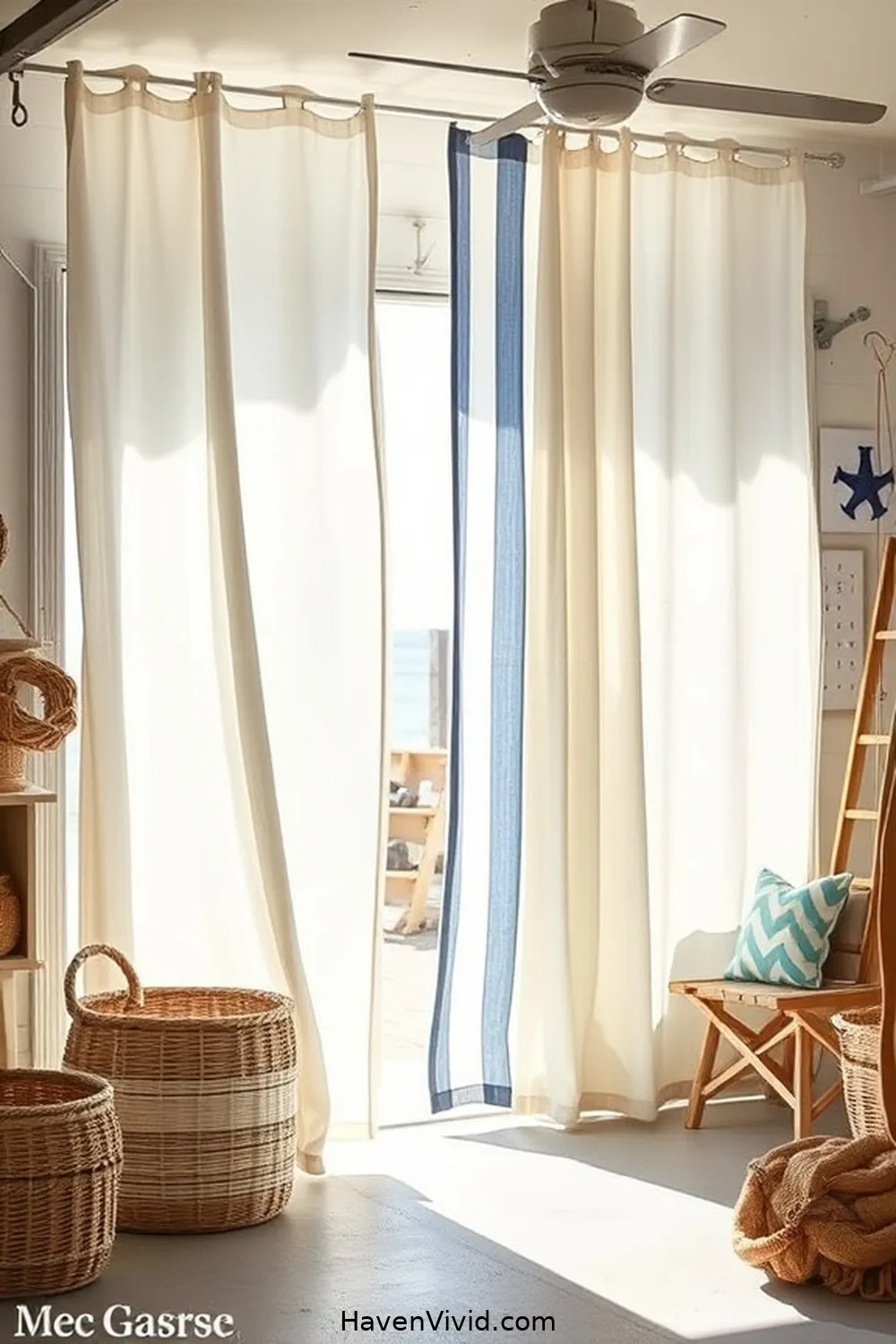 20 Tips for Coastal Living in Your Garage Using Upcycled Fabric 5 DIY Beachy Curtains From Old Sheets for 20 Tips for Coastal Living in Your Garage Using Upcycled Fabric