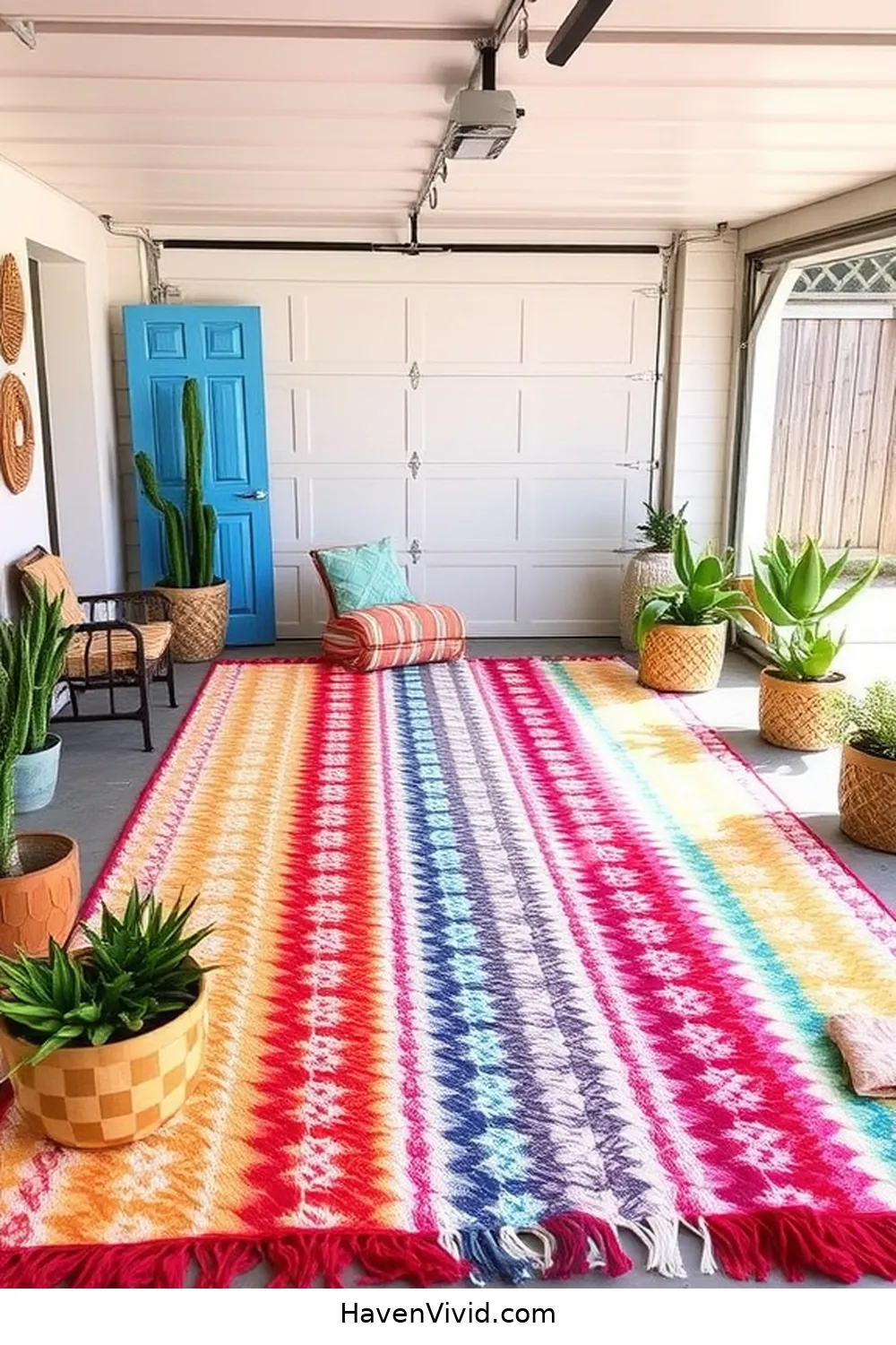 20 Tips for Coastal Living in Your Garage Using Upcycled Fabric 9 Transform a Beach Blanket Into an Outdoor Rug for 20 Tips for Coastal Living in Your Garage Using Upcycled Fabric