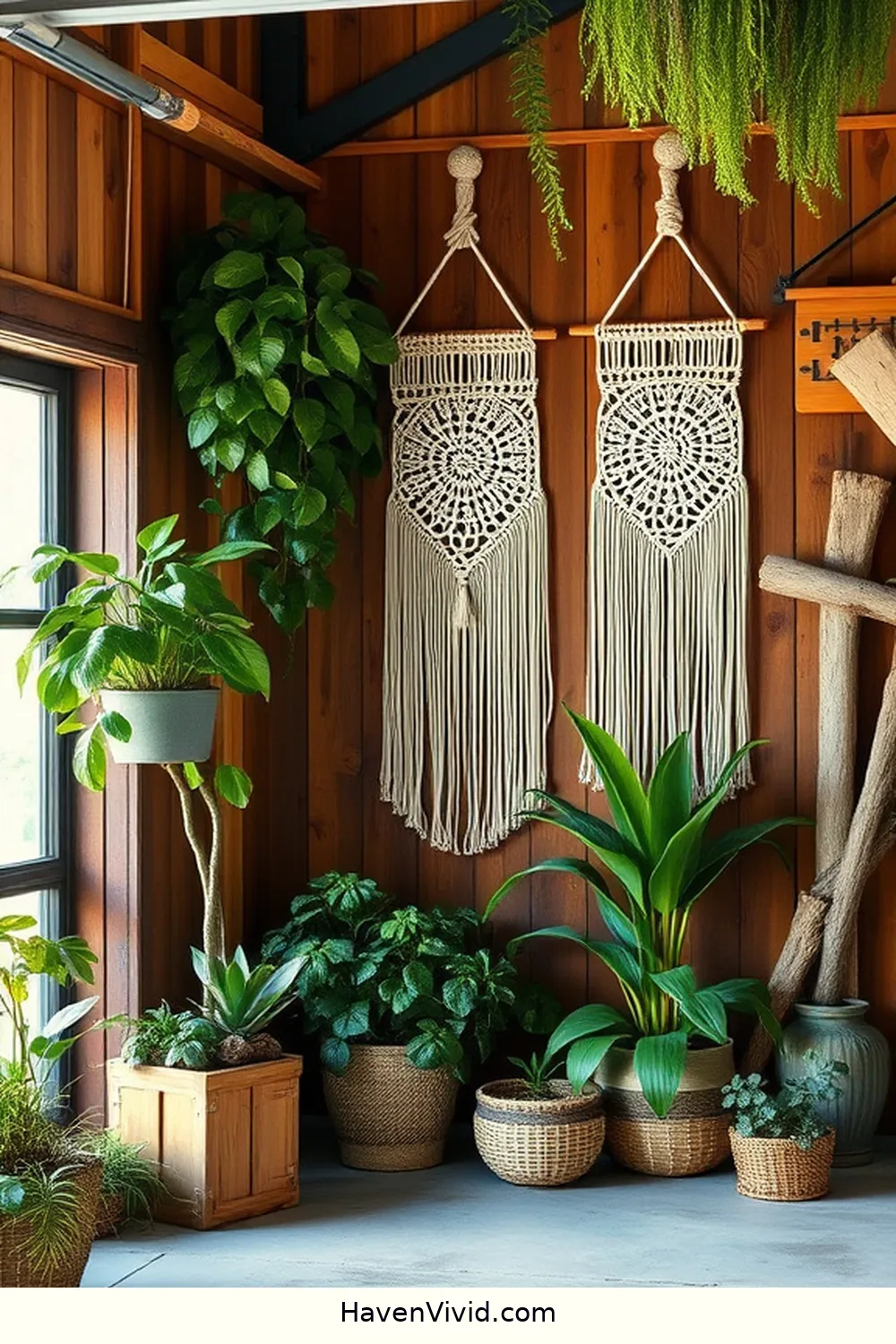 20 Tips for Creating Farmhouse Living in Your Garage Using Natural Fibers 9 Hang MacramΓ© Wall Art for 20 Tips for Creating Farmhouse Living in Your Garage Using Natural Fibers