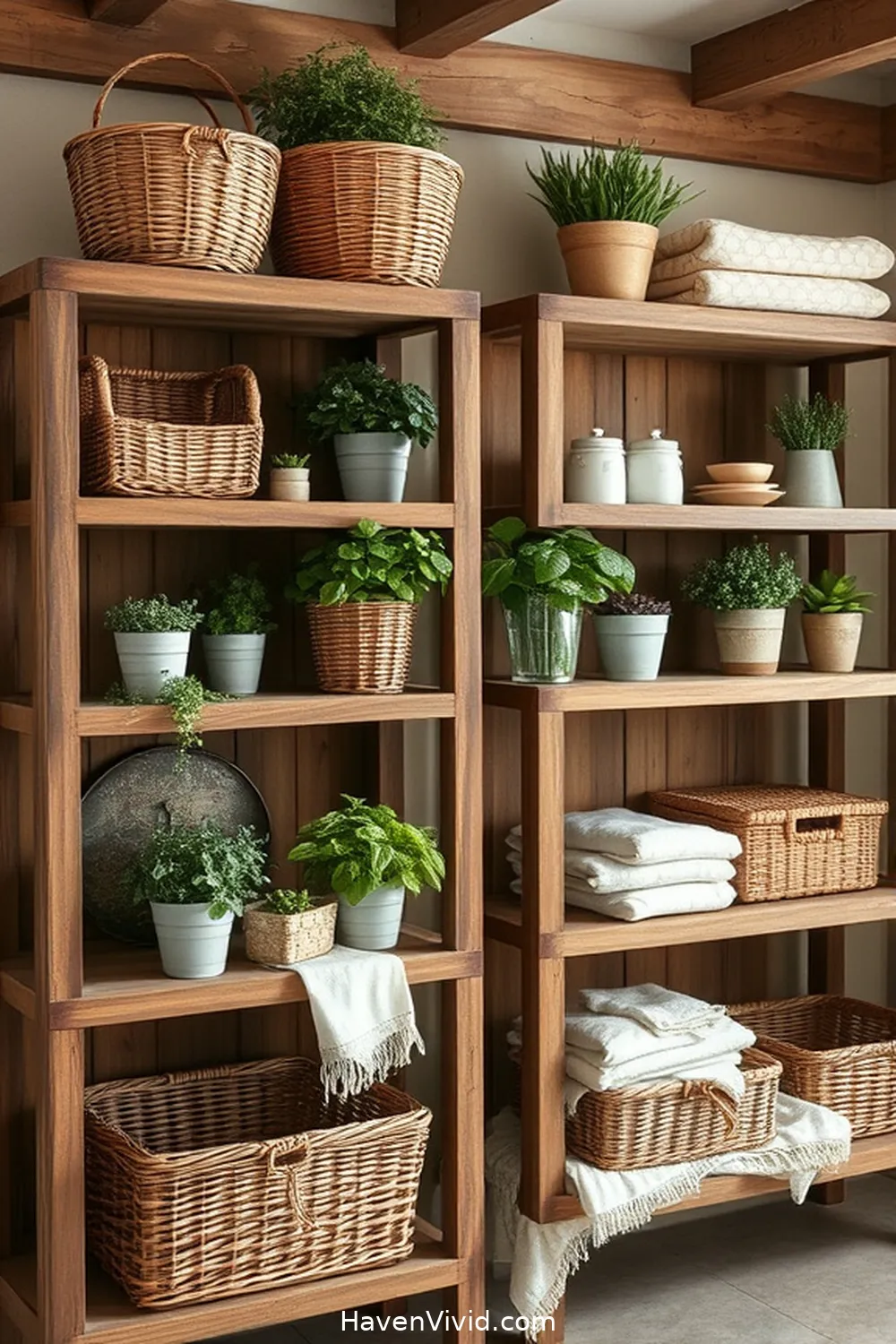 20 Tips for Creating Farmhouse Living in Your Garage Using Natural Fibers 18 Include Rustic Shelving Units for 20 Tips for Creating Farmhouse Living in Your Garage Using Natural Fibers