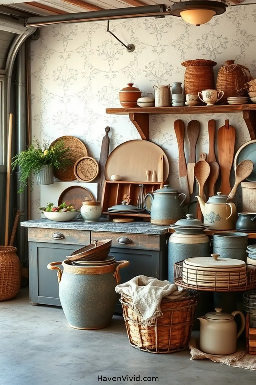 20 Tips for Creating Farmhouse Living in Your Garage Using Natural Fibers 21 Style With Antique Kitchenware for 20 Tips for Creating Farmhouse Living in Your Garage Using Natural Fibers