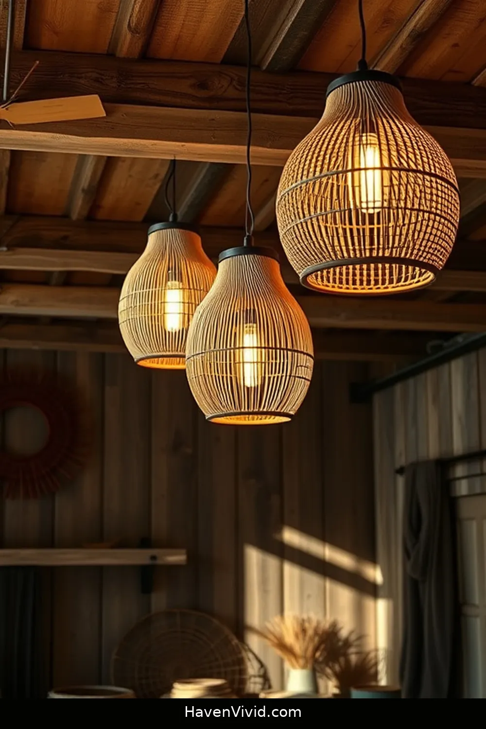20 Tips for Creating Farmhouse Living in Your Garage Using Natural Fibers 13 Use Natural Fiber Lighting Fixtures for 20 Tips for Creating Farmhouse Living in Your Garage Using Natural Fibers