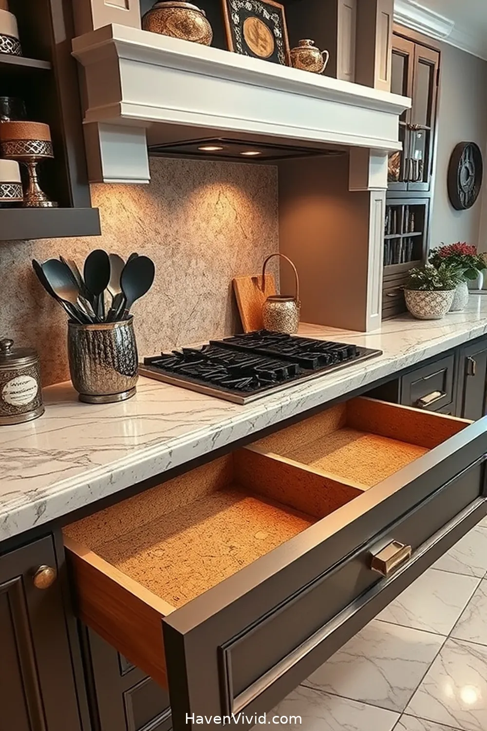 20 Tips for a Glamorous Kitchen Using Cork Elements 9 Use Cork Drawer Liners for a Luxurious Feel for 20 Tips for a Glamorous Kitchen Using Cork Elements