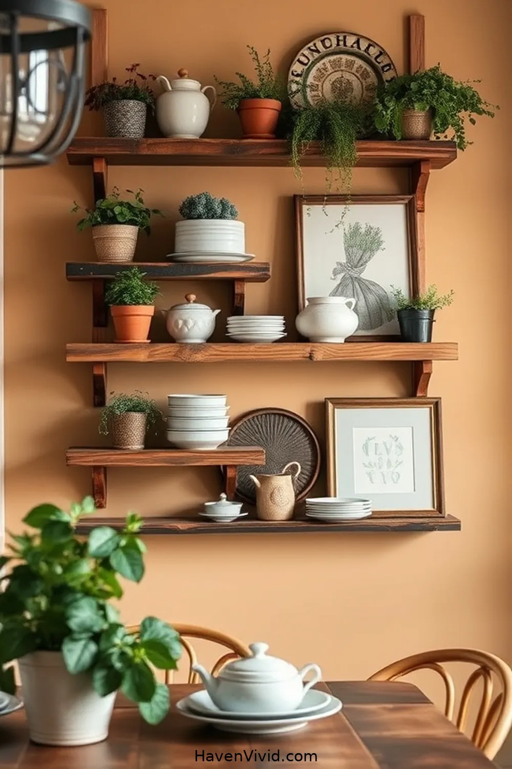 20 Ways for Farmhouse Living in Your Dining Room Using Recycled Wood 4 Wooden Wall Shelves for 20 Ways for Farmhouse Living in Your Dining Room Using Recycled Wood