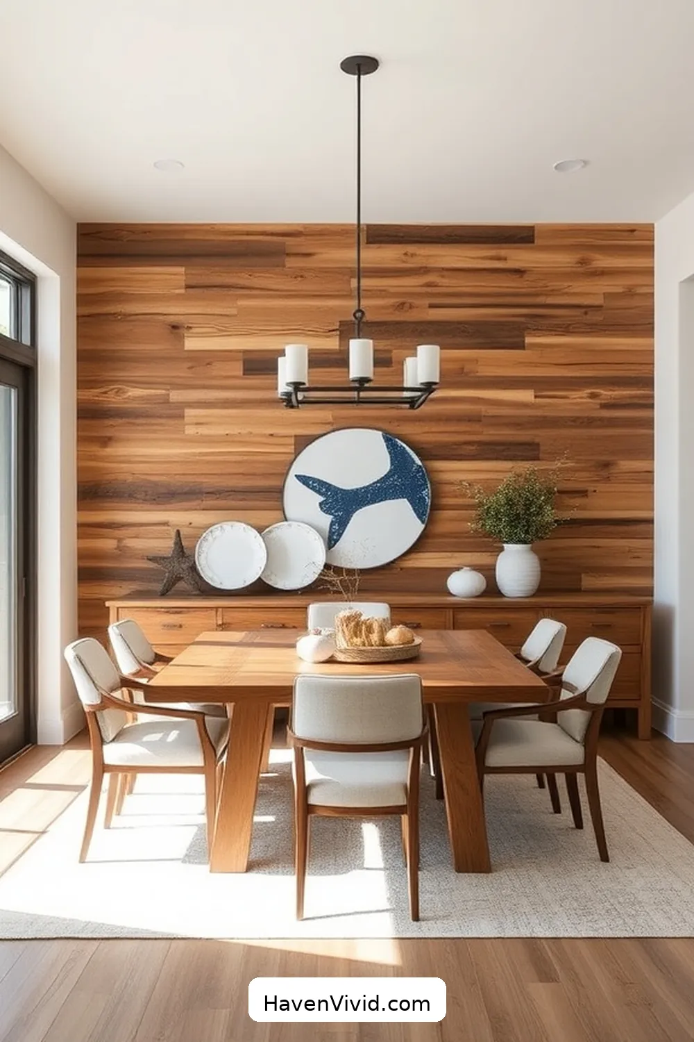 20 Ways to Achieve Coastal Living in Your Dining Room Using Recycled Wood 4 Create a Wood Accent Wall for 20 Ways to Achieve Coastal Living in Your Dining Room Using Recycled Wood