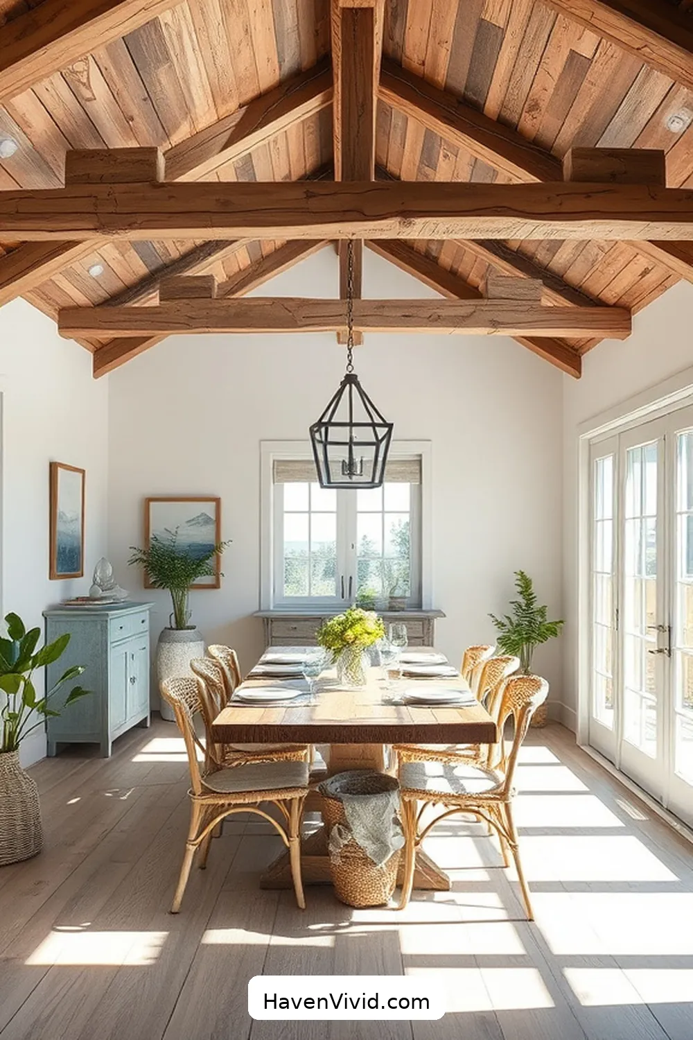 20 Ways to Achieve Coastal Living in Your Dining Room Using Recycled Wood 9 Install Recycled Wood Beams for 20 Ways to Achieve Coastal Living in Your Dining Room Using Recycled Wood
