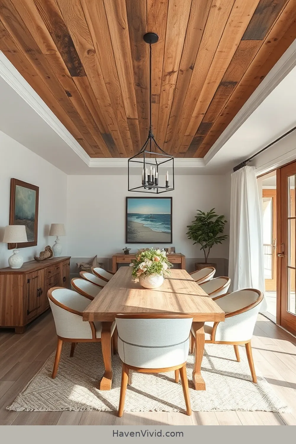 20 Ways to Achieve Coastal Living in Your Dining Room Using Recycled Wood 13 Install a Reclaimed Wood Ceiling for 20 Ways to Achieve Coastal Living in Your Dining Room Using Recycled Wood