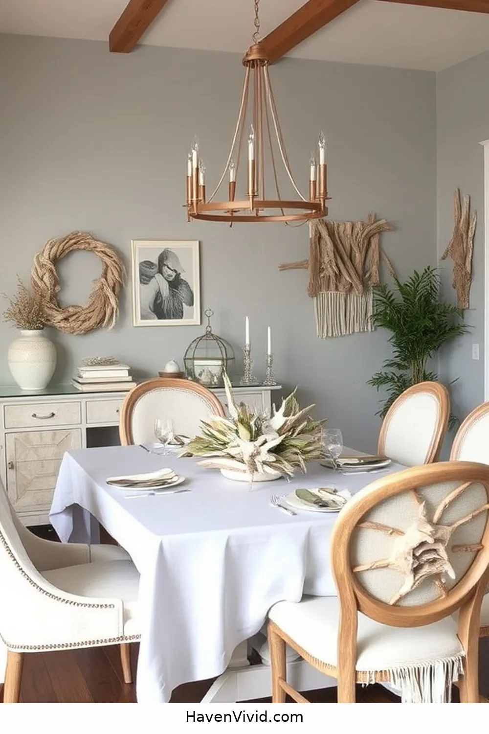 20 Ways to Achieve Coastal Living in Your Dining Room Using Recycled Wood 14 Use Driftwood for Decorative Accents for 20 Ways to Achieve Coastal Living in Your Dining Room Using Recycled Wood
