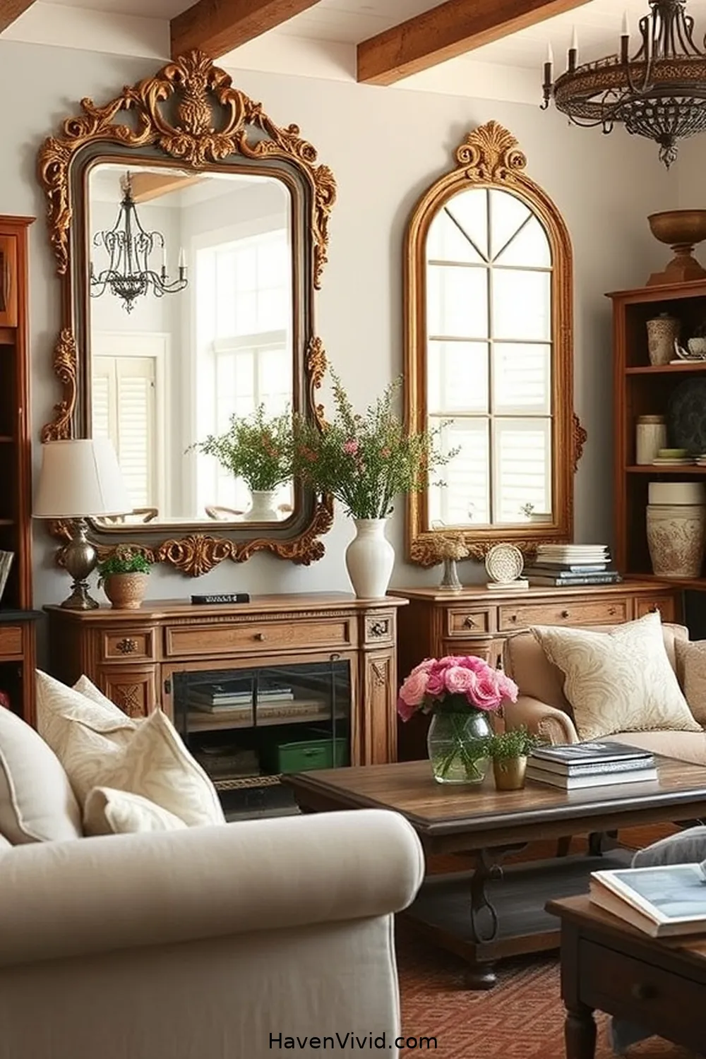 20 Ways to Create a Farmhouse Living Room Using Reclaimed Materials 7 Antique Mirrors to Reflect Light and Space for 20 Ways to Create a Farmhouse Living Room Using Reclaimed Materials