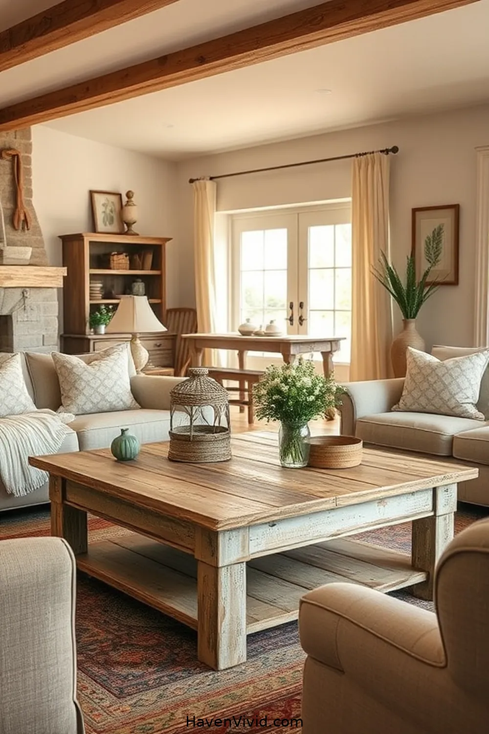 20 Ways to Create a Farmhouse Living Room Using Reclaimed Materials 4 Distressed Wood Coffee Tables as Focal Points for 20 Ways to Create a Farmhouse Living Room Using Reclaimed Materials