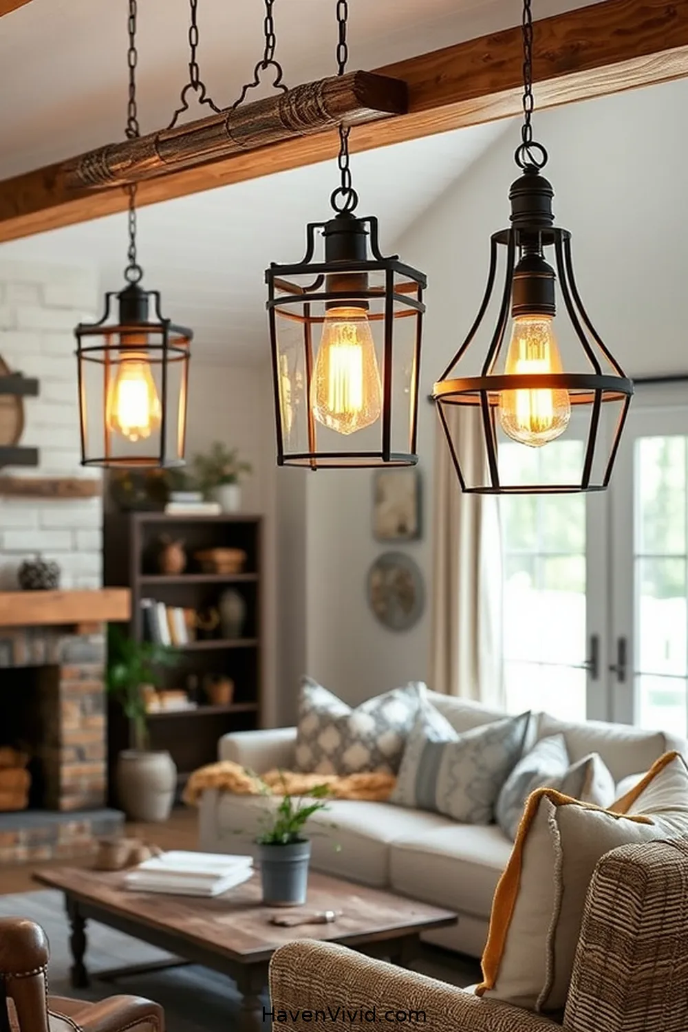 20 Ways to Create a Farmhouse Living Room Using Reclaimed Materials 8 Farmhouse-Style Lighting Fixtures From Old Materials for 20 Ways to Create a Farmhouse Living Room Using Reclaimed Materials