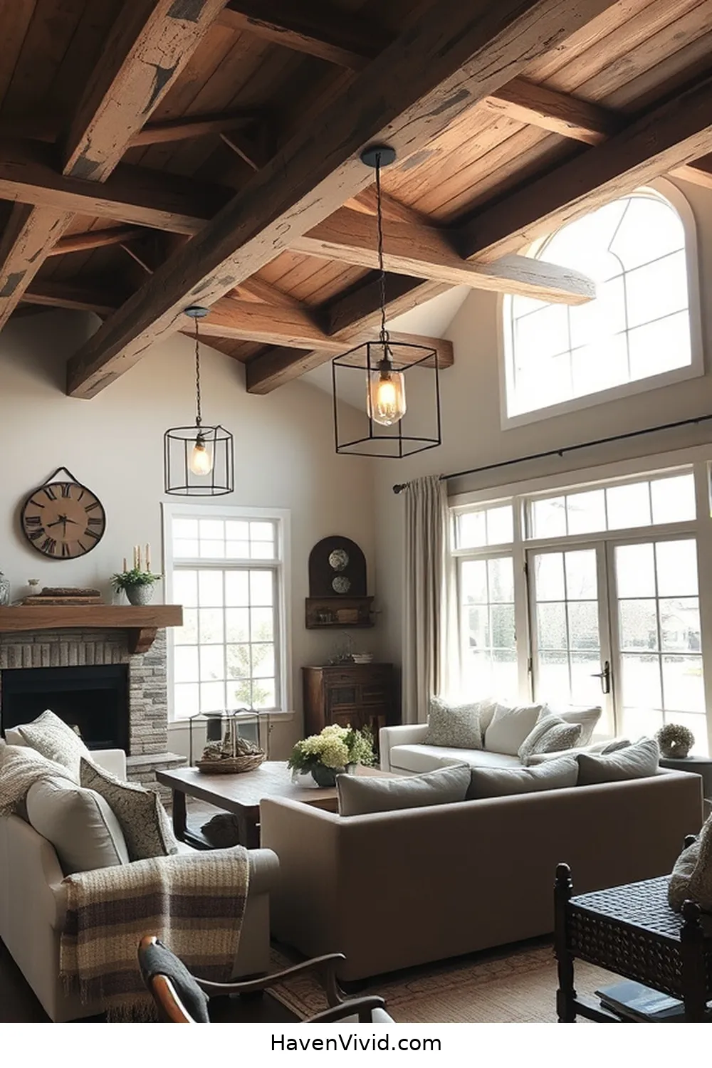 20 Ways to Create a Farmhouse Living Room Using Reclaimed Materials 2 Reclaimed Wood Beams for a Rustic Ceiling for 20 Ways to Create a Farmhouse Living Room Using Reclaimed Materials