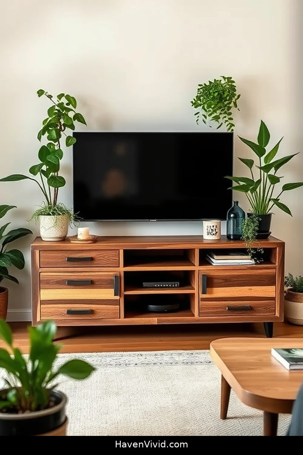 20 Ways to Create an Eco Friendly Living Room Using Recycled Wood 13 Reclaimed Wood TV Stand for 20 Ways to Create an Eco Friendly Living Room Using Recycled Wood
