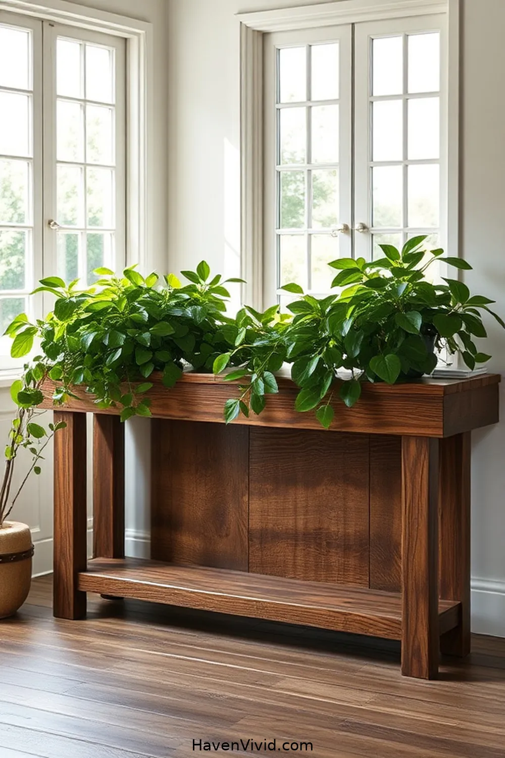 20 Ways to Create an Eco Friendly Living Room Using Recycled Wood 9 Vintage Wood Console Table for 20 Ways to Create an Eco Friendly Living Room Using Recycled Wood