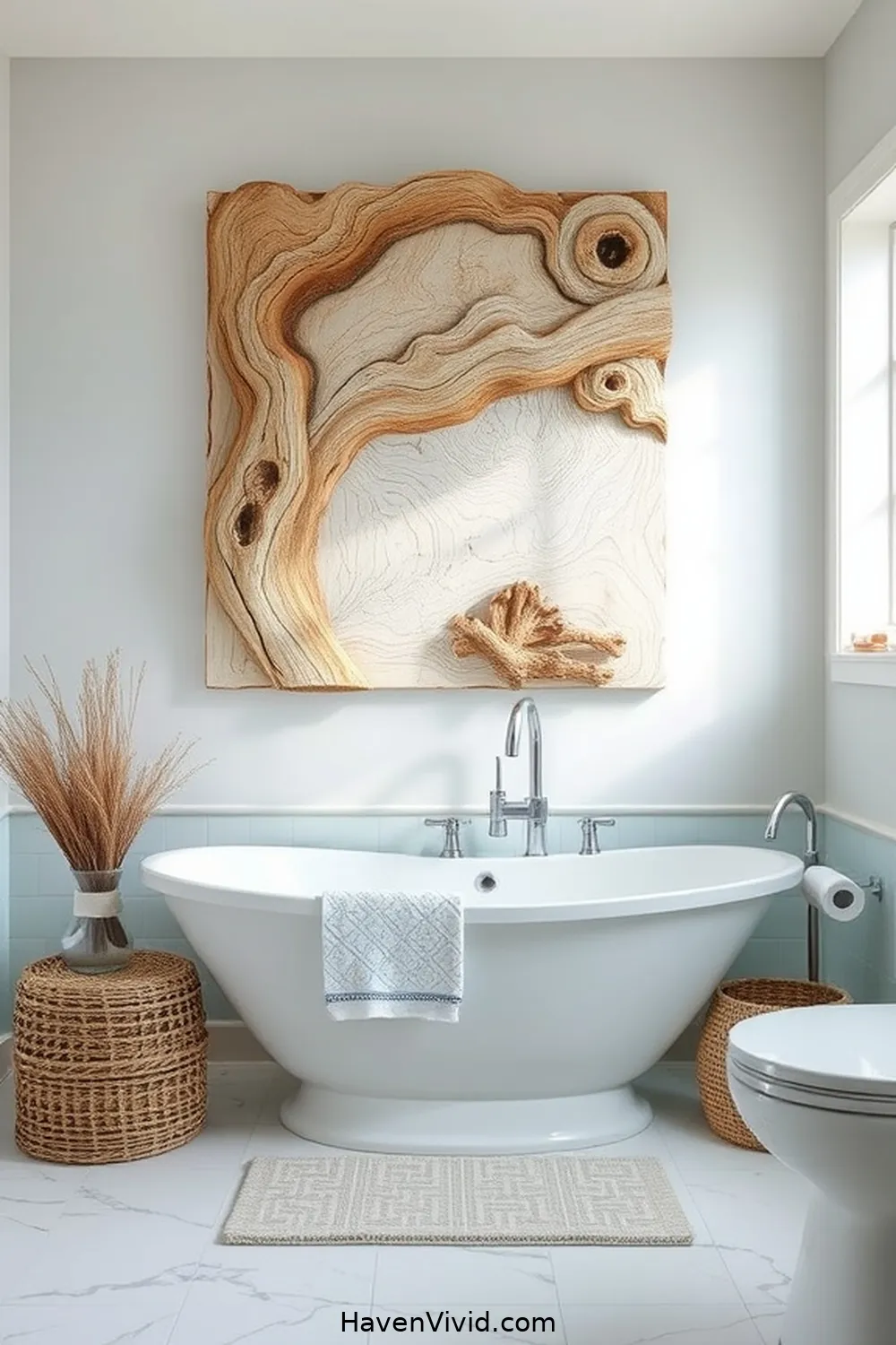 20 Ways to Embrace Coastal Living in Your Bathroom Using Recycled Wood 9 Coastal Wood Artwork for 20 Ways to Embrace Coastal Living in Your Bathroom Using Recycled Wood