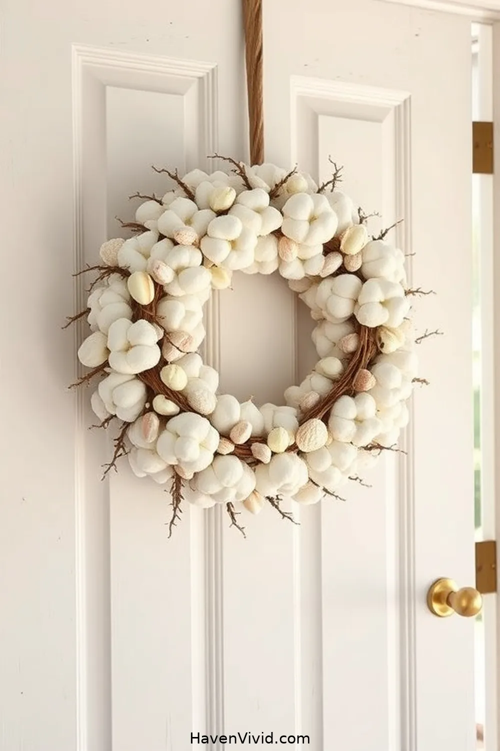 20 Ways to Embrace Coastal Living in Your Entryway Using Organic Cotton 6 Create a Coastal-Inspired Wreath With Organic Cotton for 20 Ways to Embrace Coastal Living in Your Entryway Using Organic Cotton