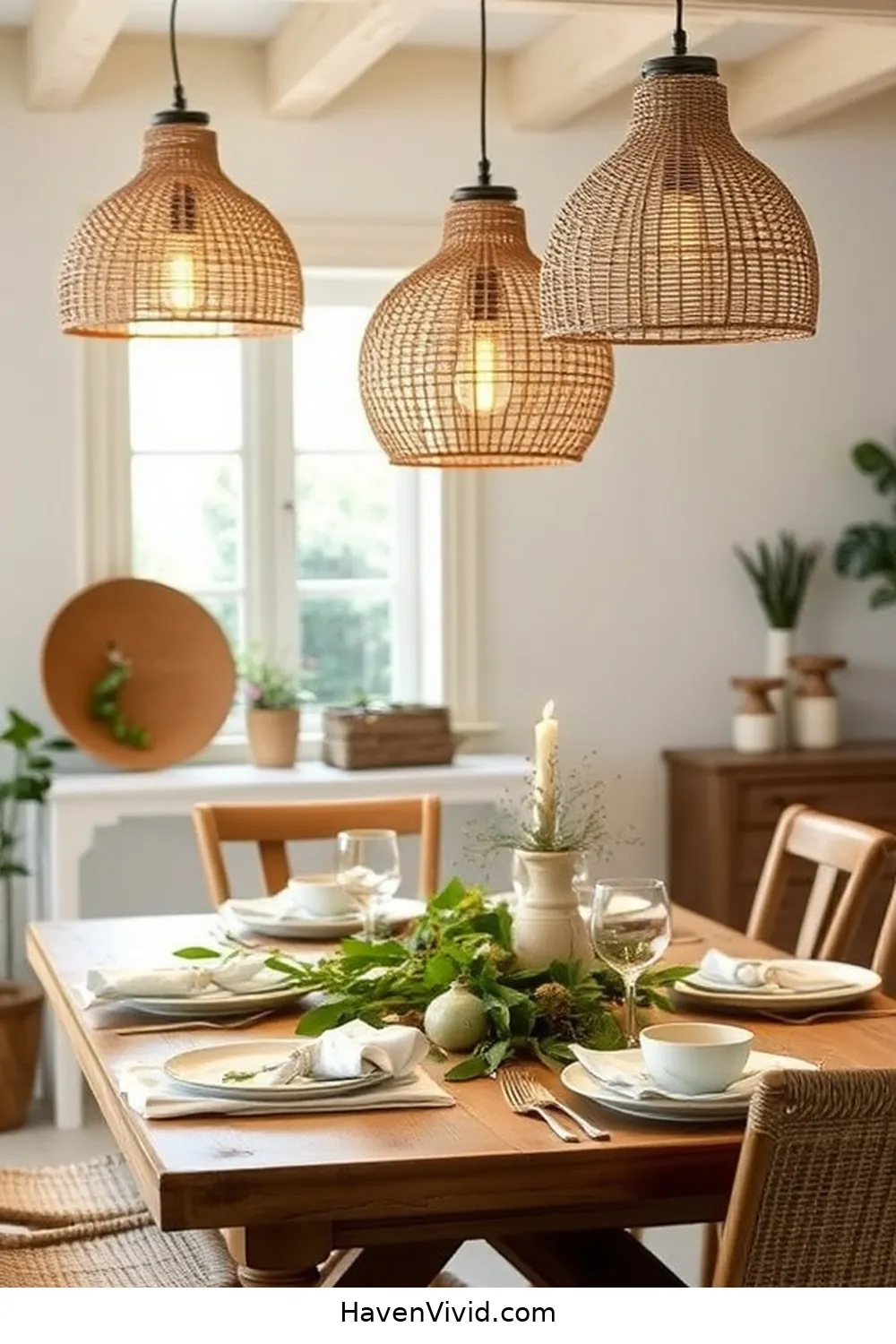 20 Ways to Use Natural Fibers in Your Farmhouse Dining Room 11 Rattan Light Fixtures for Warm Ambiance for 20 Ways to Use Natural Fibers in Your Farmhouse Dining Room