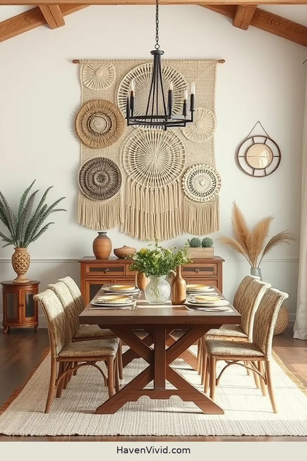 20 Ways to Use Natural Fibers in Your Farmhouse Dining Room 12 Woven Wall Hangings as Art Pieces for 20 Ways to Use Natural Fibers in Your Farmhouse Dining Room