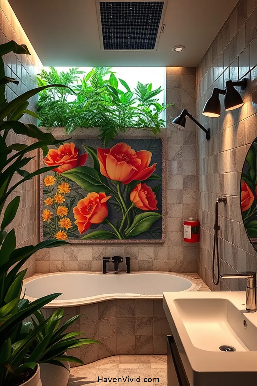 Create Artistic Bathroom Spaces Using Solar-Powered Lights 6 Highlighting Artwork With Solar-Powered Spotlights for Create Artistic Bathroom Spaces Using Solar-Powered Lights