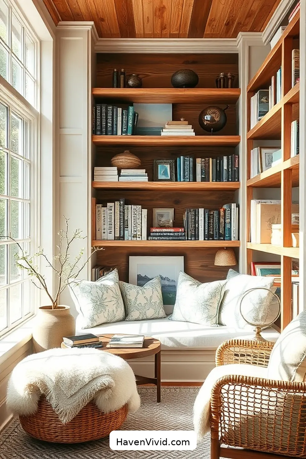 Create Coastal Living Vibes in Your Library Using Recycled Wood 12 Adding Soft Textiles for Comfort for Create Coastal Living Vibes in Your Library Using Recycled Wood