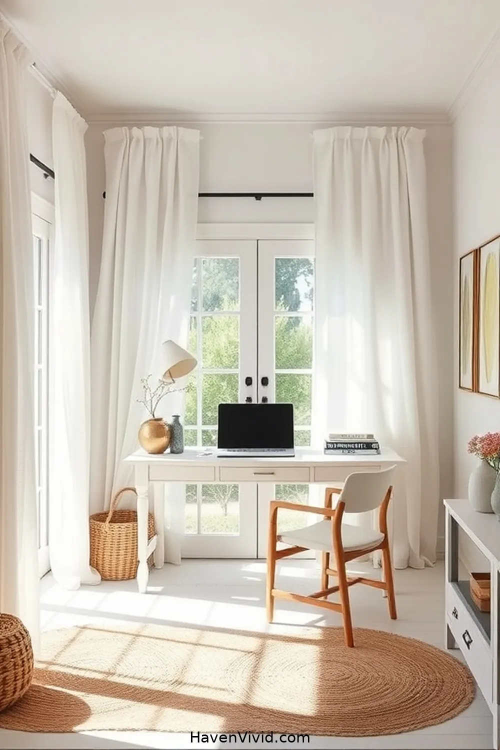 Create a Coastal Living Home Office Using Natural Fibers 3 Incorporate Light and Airy Window Treatments for Create a Coastal Living Home Office Using Natural Fibers