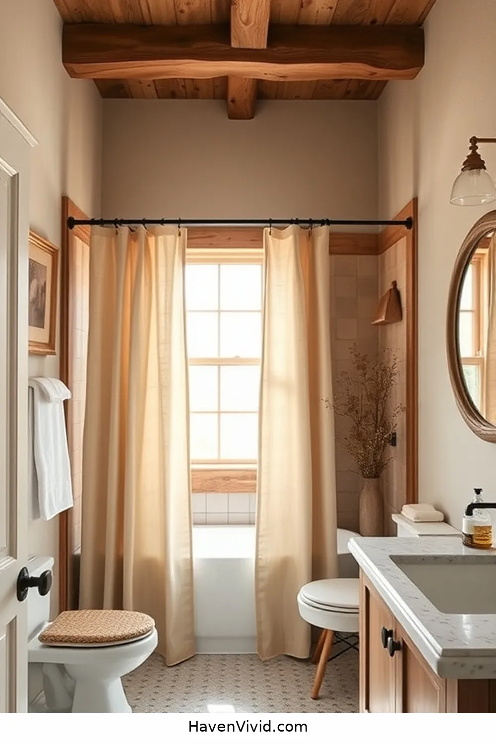 Create a Farmhouse Bathroom Aesthetic Using Recycled Wood 10 Wood-framed Shower Curtains and Rods for Create a Farmhouse Bathroom Aesthetic Using Recycled Wood