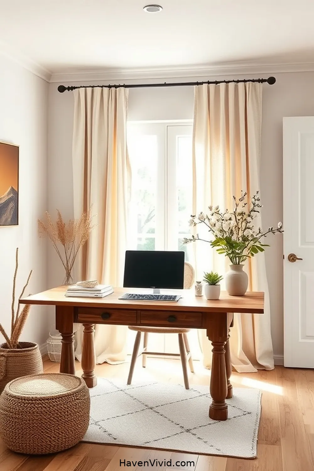 Adding Organic Cotton Curtains for Create a Farmhouse Home Office Using Organic Cotton Decor