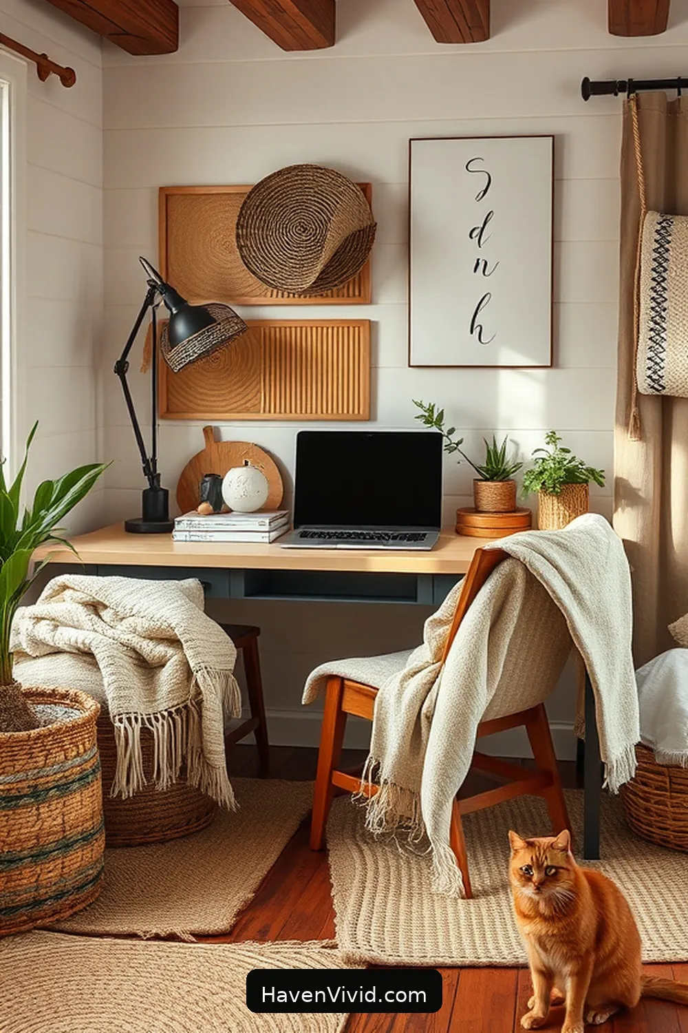 Layering Textures for Warmth for Create a Farmhouse Home Office Using Organic Cotton Decor