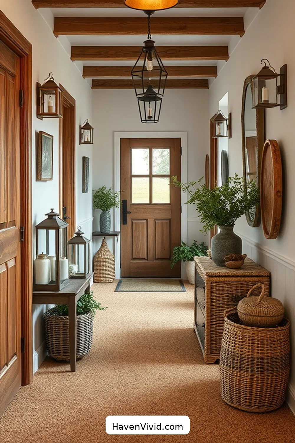 Incorporating Rustic Accessories and Decor for Create a Warm Farmhouse Hallway Using Cork Flooring