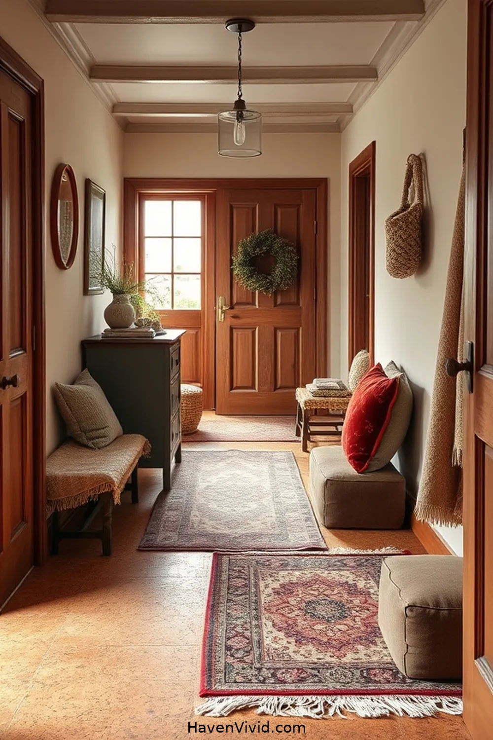 Layering Textiles for Added Warmth for Create a Warm Farmhouse Hallway Using Cork Flooring