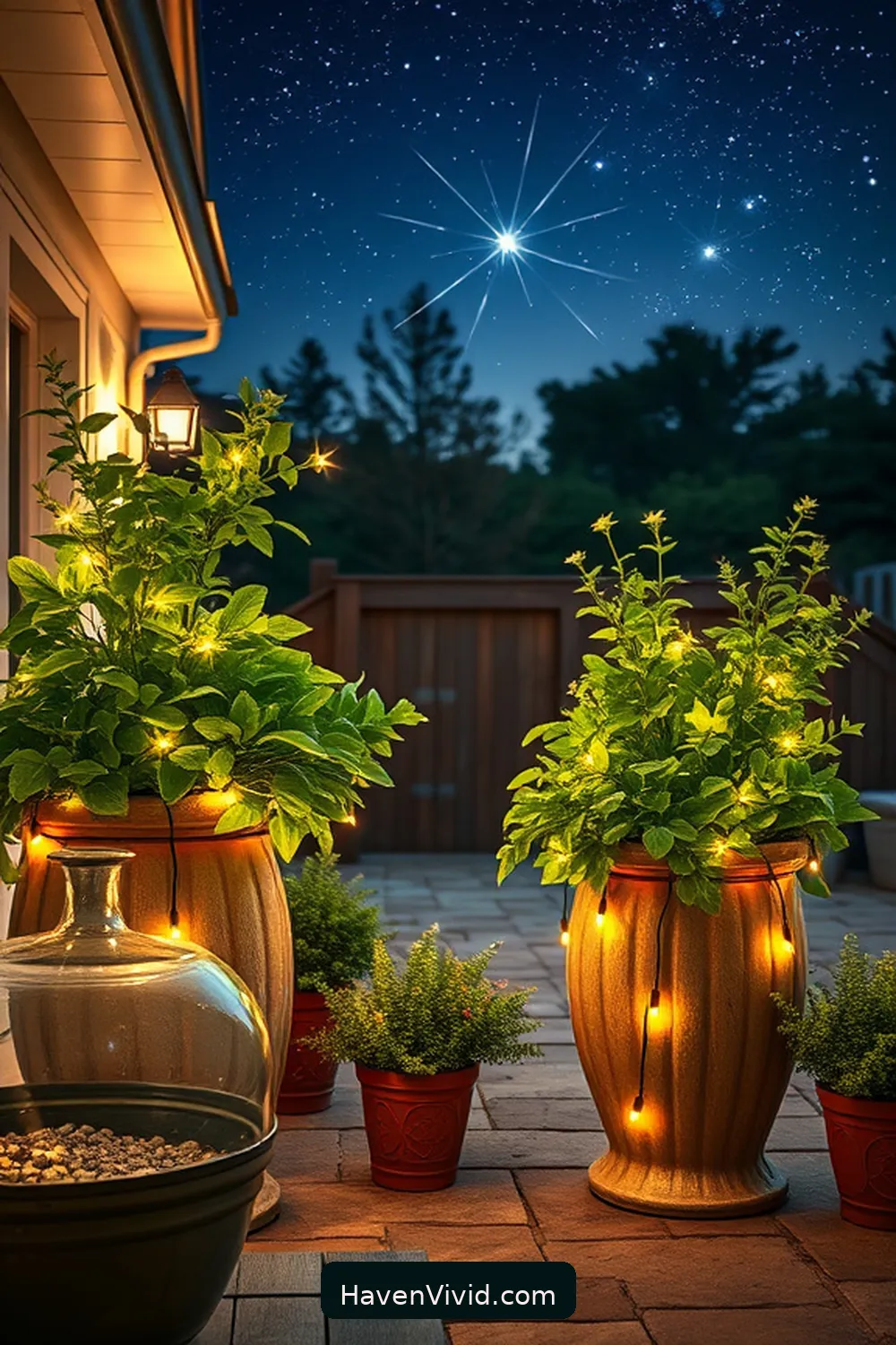 Design Ideas for Farmhouse Living on an Outdoor Patio Using Solar-Powered Lights 6 Incorporate Solar-Powered Fairy Lights in Planters for Design Ideas for Farmhouse Living on an Outdoor Patio Using Solar-Powered Lights