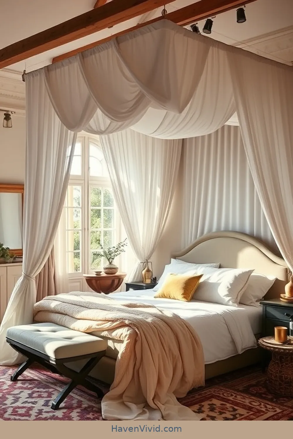 Designing a Glamorous Bedroom Using Upcycled Fabric: Tips for a Stylish Lifestyle 5 Transforming Old Curtains Into Chic Bed Canopies for Designing a Glamorous Bedroom Using Upcycled Fabric: Tips for a Stylish Lifestyle
