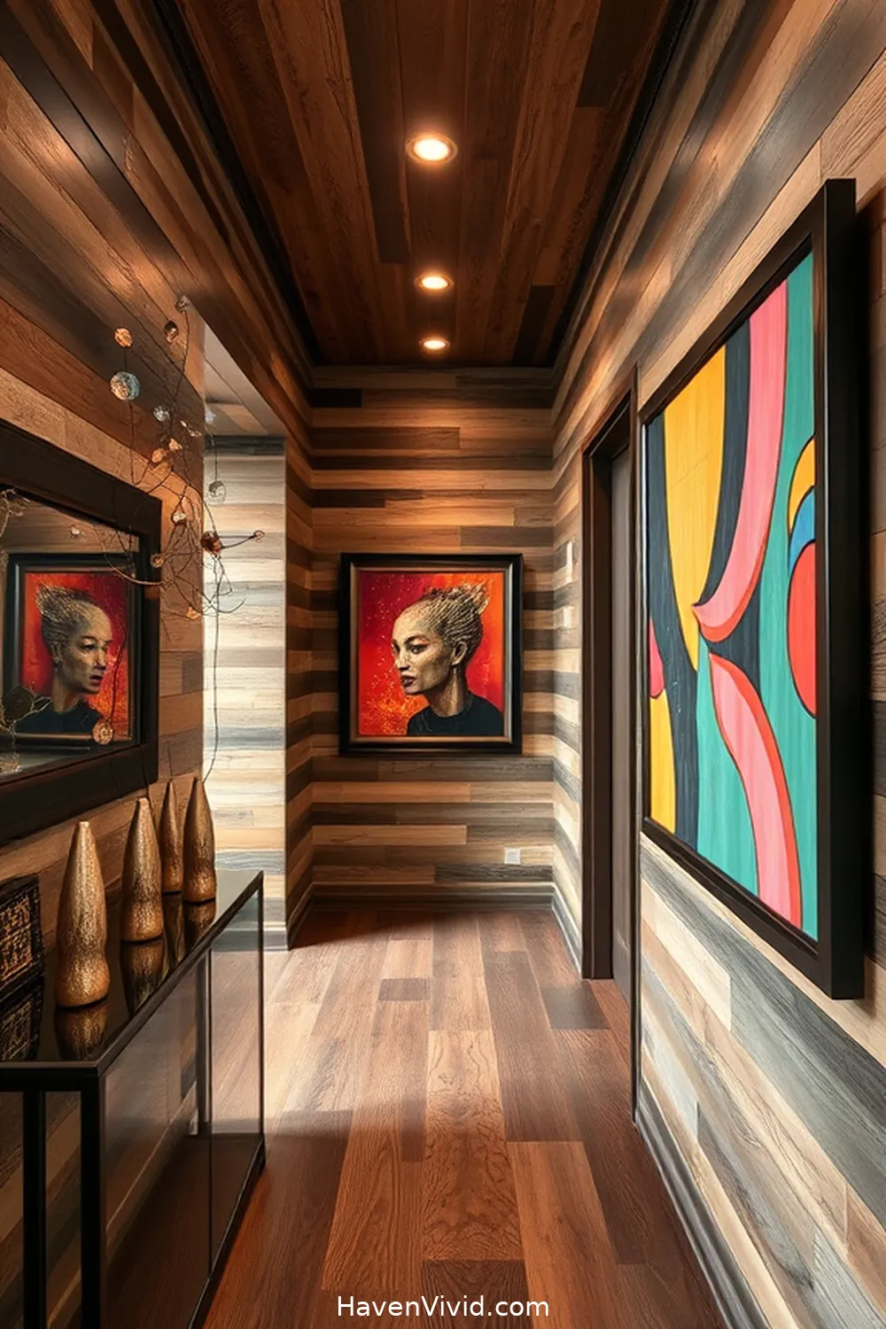 Elegant Hallway Designs Using Reclaimed Materials for a Glamorous Lifestyle 10 Artful Displays: Showcasing Reclaimed Artwork for Elegant Hallway Designs Using Reclaimed Materials for a Glamorous Lifestyle