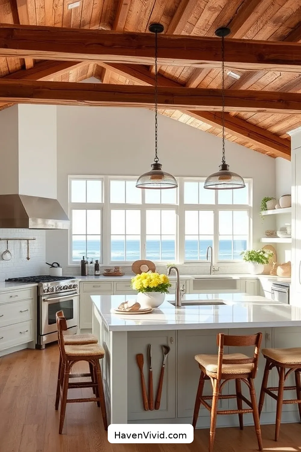 Embracing Coastal Living in Your Kitchen Using Recycled Wood 9 Wood Beams and Ceilings for Embracing Coastal Living in Your Kitchen Using Recycled Wood