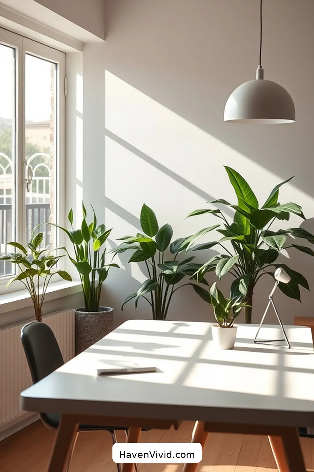 Incorporating Greenery for a Calming Atmosphere for Minimalist Home Office Makeover Using Solar-Powered Lights for a Simple Lifestyle
