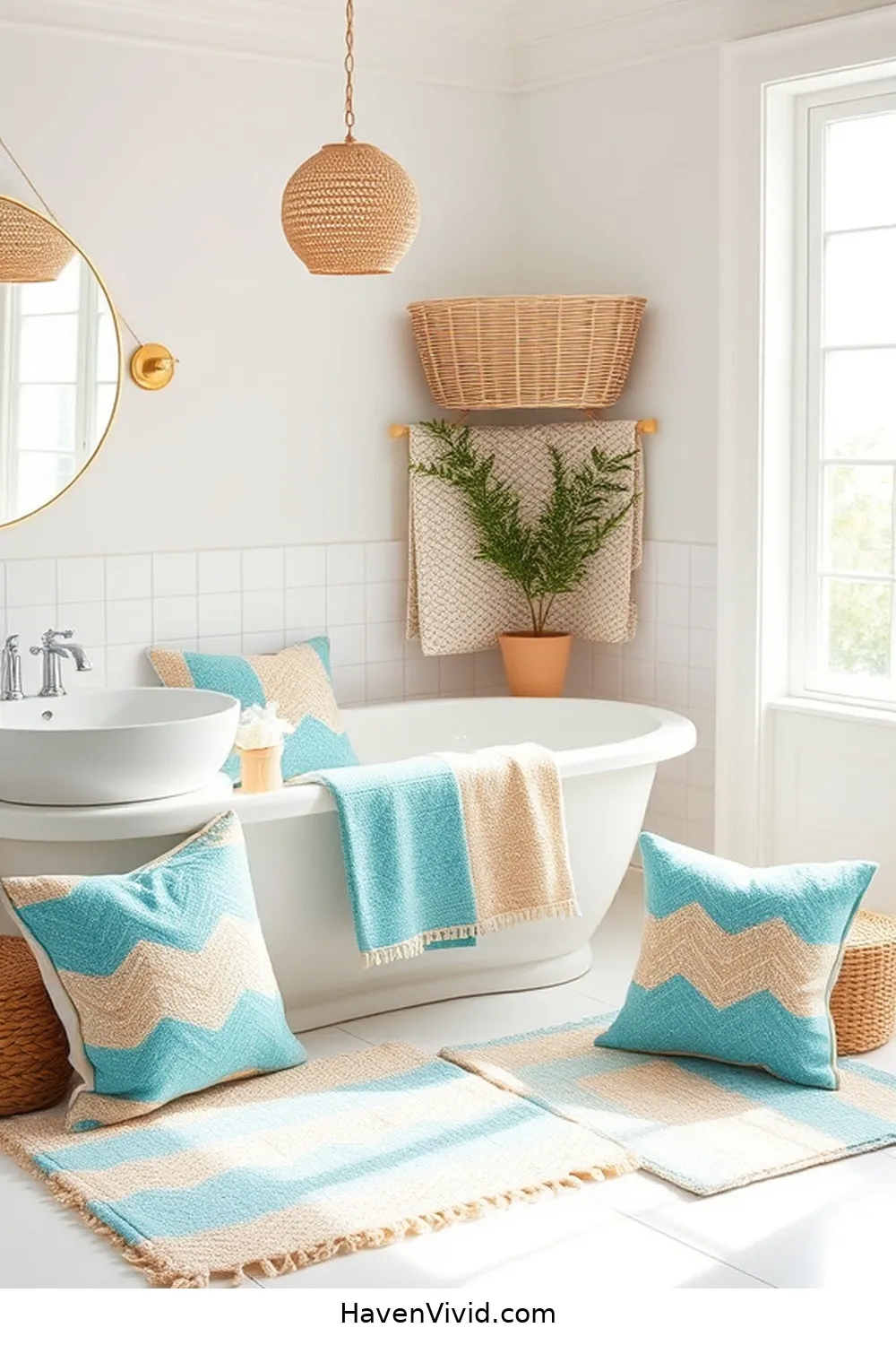 Transform Your Bathroom for Coastal Living Using Upcycled Fabric 5 Decorative Cushions and Bath Mats for Transform Your Bathroom for Coastal Living Using Upcycled Fabric