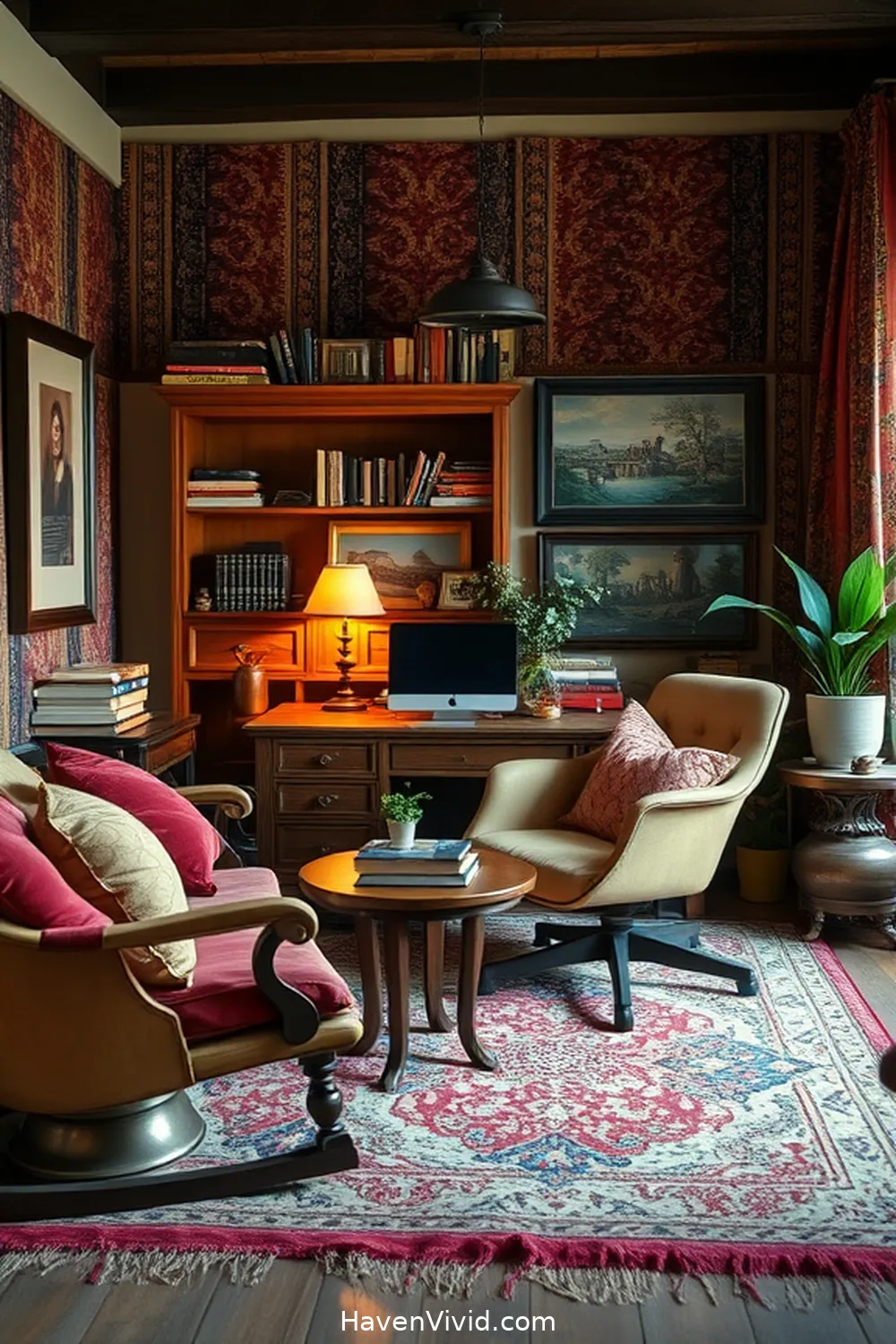 Transform Your Home Office Into a Glamorous Lifestyle Using Reclaimed Materials 15 Creating a Cozy Atmosphere With Vintage Textiles for Transform Your Home Office Into a Glamorous Lifestyle Using Reclaimed Materials